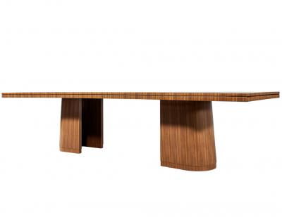  Carrocel Interiors Custom Modern Walnut Dining Table with Curved Pedestal Design