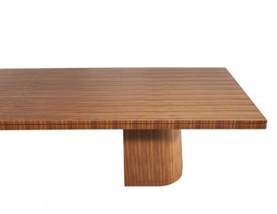  Carrocel Interiors Custom Modern Walnut Dining Table with Curved Pedestal Design