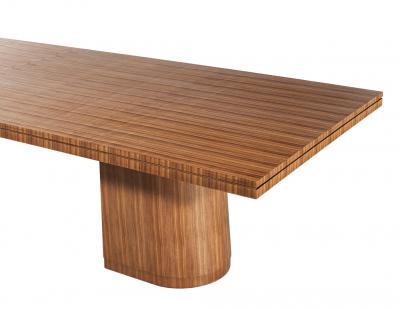  Carrocel Interiors Custom Modern Walnut Dining Table with Curved Pedestal Design