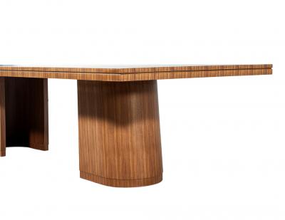  Carrocel Interiors Custom Modern Walnut Dining Table with Curved Pedestal Design