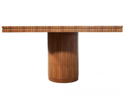  Carrocel Interiors Custom Modern Walnut Dining Table with Curved Pedestal Design