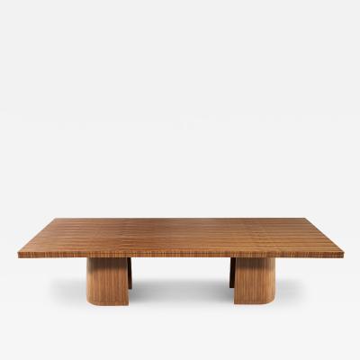  Carrocel Interiors Custom Modern Walnut Dining Table with Curved Pedestal Design