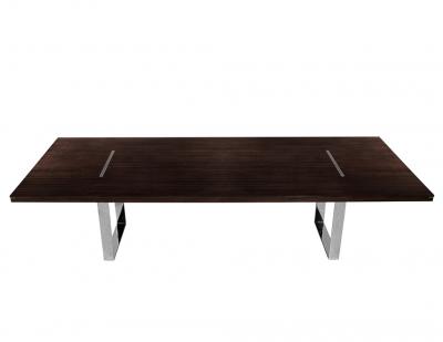  Carrocel Interiors Custom Modern Walnut Dining Table with Stainless Steel Pedestals