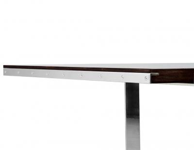  Carrocel Interiors Custom Modern Walnut Dining Table with Stainless Steel Pedestals