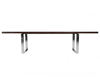  Carrocel Interiors Custom Modern Walnut Dining Table with Stainless Steel Pedestals