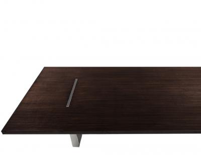  Carrocel Interiors Custom Modern Walnut Dining Table with Stainless Steel Pedestals