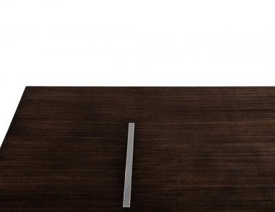  Carrocel Interiors Custom Modern Walnut Dining Table with Stainless Steel Pedestals