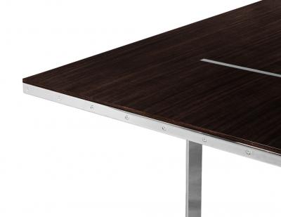  Carrocel Interiors Custom Modern Walnut Dining Table with Stainless Steel Pedestals