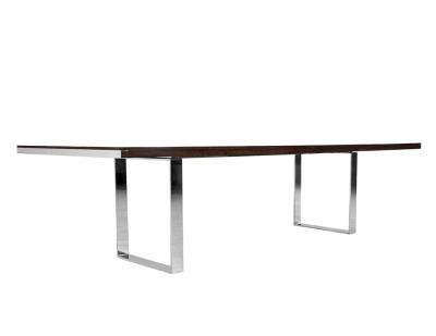  Carrocel Interiors Custom Modern Walnut Dining Table with Stainless Steel Pedestals