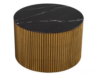  Carrocel Interiors Custom Round Porcelain Black and Gold Tambour Side Table