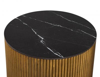  Carrocel Interiors Custom Round Porcelain Black and Gold Tambour Side Table