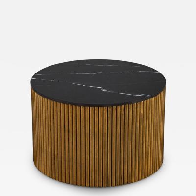  Carrocel Interiors Custom Round Porcelain Black and Gold Tambour Side Table