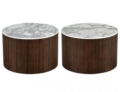  Carrocel Interiors Custom Round Porcelain Walnut Side Table