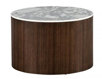  Carrocel Interiors Custom Round Porcelain Walnut Side Table