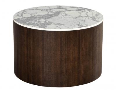  Carrocel Interiors Custom Round Porcelain Walnut Side Table
