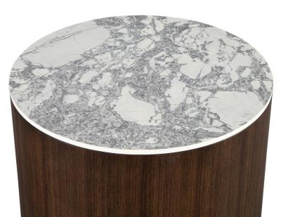  Carrocel Interiors Custom Round Porcelain Walnut Side Table
