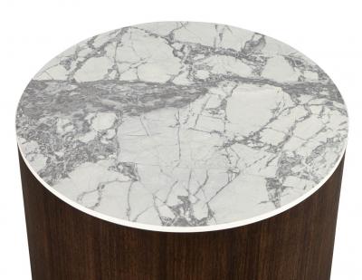  Carrocel Interiors Custom Round Porcelain Walnut Side Table