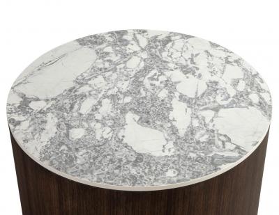 Carrocel Interiors Custom Round Porcelain Walnut Side Table