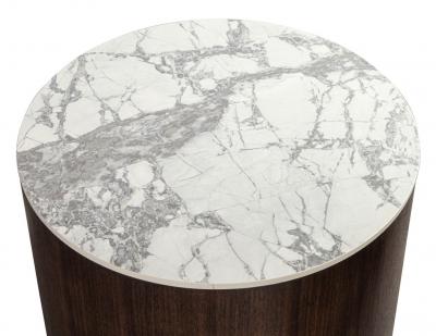  Carrocel Interiors Custom Round Porcelain Walnut Side Table