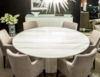  Carrocel Interiors Custom Round White Marble Top Dining Table