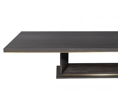  Carrocel Interiors Custom Walnut Dining Table in Grey with V Base and Brass Accents by Carrocel