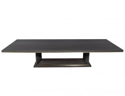  Carrocel Interiors Custom Walnut Dining Table in Grey with V Base and Brass Accents by Carrocel