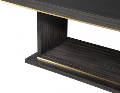  Carrocel Interiors Custom Walnut Dining Table in Grey with V Base and Brass Accents by Carrocel