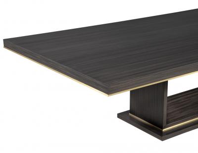  Carrocel Interiors Custom Walnut Dining Table in Grey with V Base and Brass Accents by Carrocel