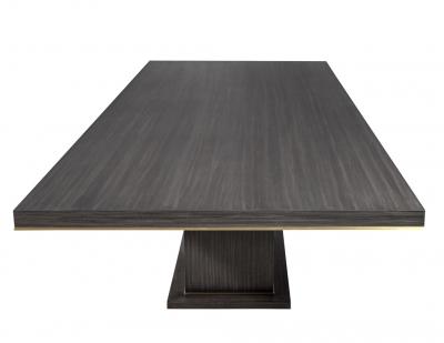  Carrocel Interiors Custom Walnut Dining Table in Grey with V Base and Brass Accents by Carrocel
