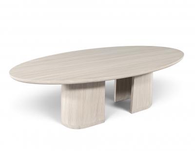  Carrocel Interiors Custom Walnut Oval Dining Table with Curved Pedestals