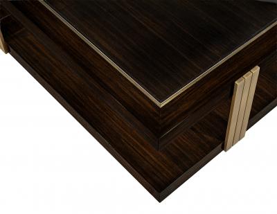  Carrocel Interiors Custom Walnut and Brass Coffee Table Art Deco Inspired Two Tier Design