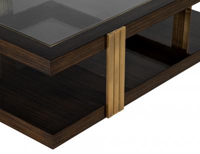  Carrocel Interiors Custom Walnut and Brass Coffee Table Art Deco Inspired Two Tier Design