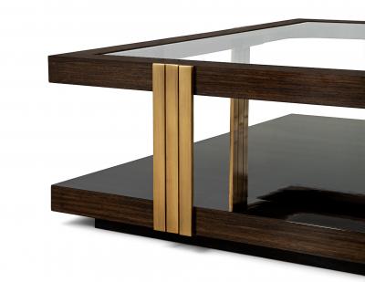  Carrocel Interiors Custom Walnut and Brass Coffee Table Art Deco Inspired Two Tier Design