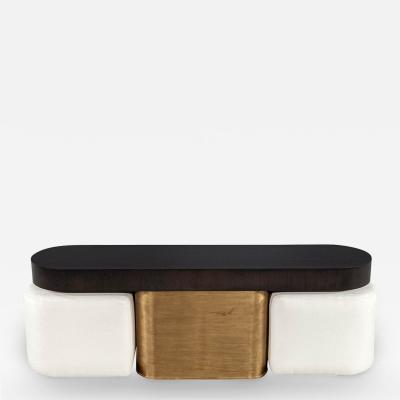  Carrocel Interiors Mid Century Modern Inspired Console Table with Pullout Ottomans Set