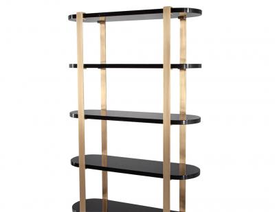  Carrocel Interiors Modern Bookcase Cabinet in Brass and Black Lacquer