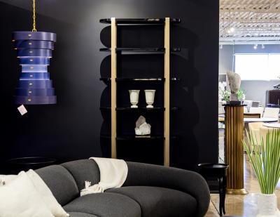  Carrocel Interiors Modern Bookcase Cabinet in Brass and Black Lacquer