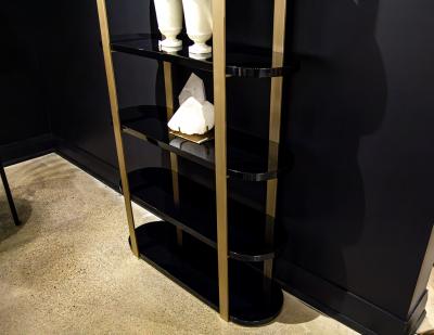  Carrocel Interiors Modern Bookcase Cabinet in Brass and Black Lacquer
