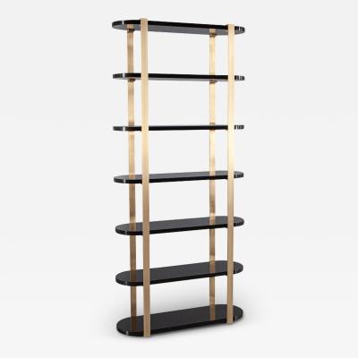  Carrocel Interiors Modern Bookcase Cabinet in Brass and Black Lacquer