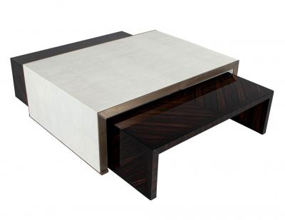  Carrocel Interiors Modern Faux Shagreen Coffee Table with Macassar Nesting Tables