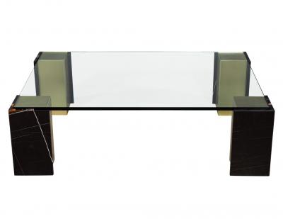  Carrocel Interiors Modern Glass Top Coffee Table with Marble and Brass by Carrocel