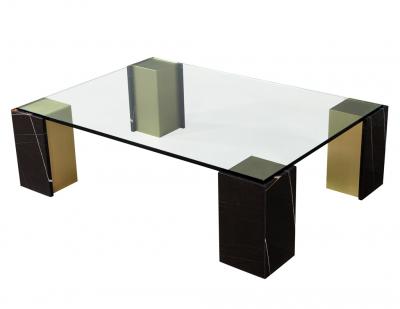  Carrocel Interiors Modern Glass Top Coffee Table with Marble and Brass by Carrocel
