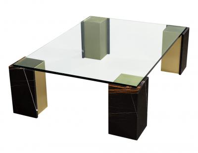  Carrocel Interiors Modern Glass Top Coffee Table with Marble and Brass by Carrocel