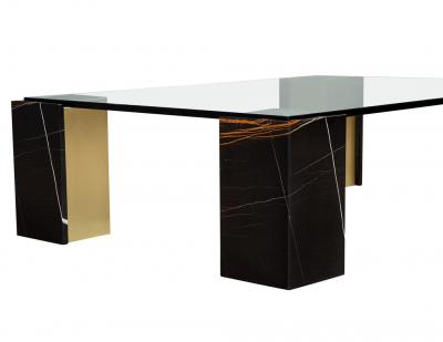  Carrocel Interiors Modern Glass Top Coffee Table with Marble and Brass by Carrocel