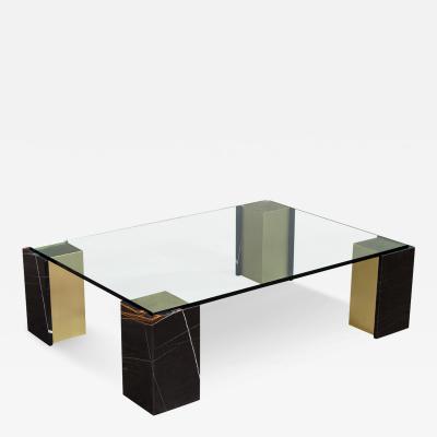  Carrocel Interiors Modern Glass Top Coffee Table with Marble and Brass by Carrocel