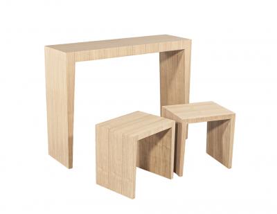  Carrocel Interiors Modern Natural Walnut Console Set with Stools