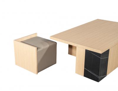  Carrocel Interiors Modern Oak Coffee Table with Integrated Pullout Ottomans