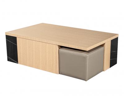  Carrocel Interiors Modern Oak Coffee Table with Integrated Pullout Ottomans
