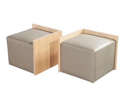  Carrocel Interiors Modern Oak Coffee Table with Integrated Pullout Ottomans