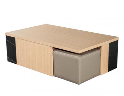  Carrocel Interiors Modern Oak Coffee Table with Integrated Pullout Ottomans