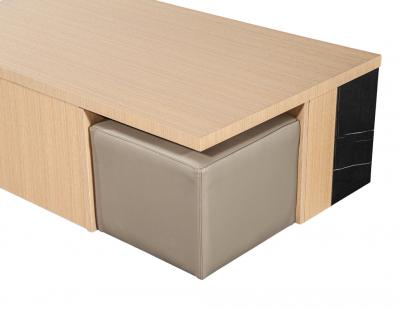  Carrocel Interiors Modern Oak Coffee Table with Integrated Pullout Ottomans